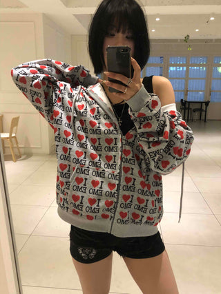 EMO Heart Graphic All-Over Print Zip-Up