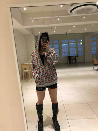 EMO Heart Graphic All-Over Print Zip-Up