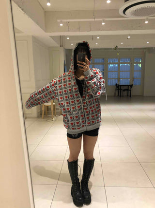 EMO Heart Graphic All-Over Print Zip-Up