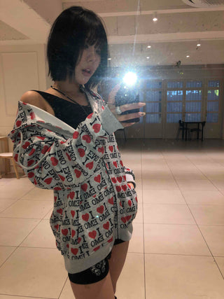 EMO Heart Graphic All-Over Print Zip-Up