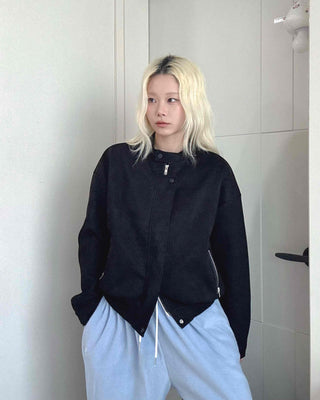 Sleeve String Reversible Cropped Coach Zip-up