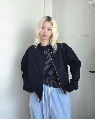 Sleeve String Reversible Cropped Coach Zip-up