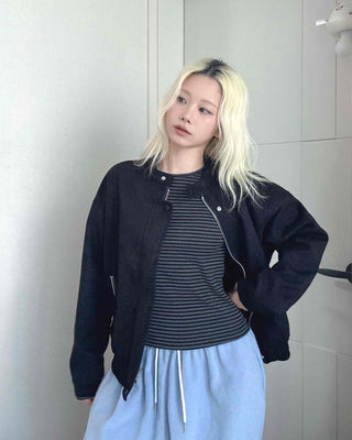 Sleeve String Reversible Cropped Coach Zip-up