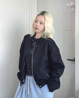 Sleeve String Reversible Cropped Coach Zip-up