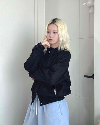 Sleeve String Reversible Cropped Coach Zip-up