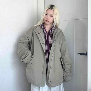 Soft Mood Simple Zip-up Midi Length Field Jacket
