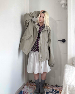 Soft Mood Simple Zip-up Midi Length Field Jacket