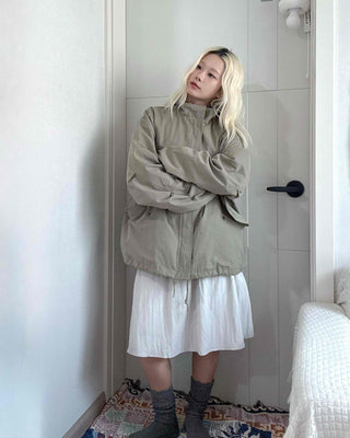 Soft Mood Simple Zip-up Midi Length Field Jacket