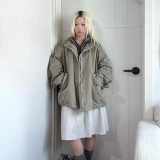 Soft Mood Simple Zip-up Midi Length Field Jacket