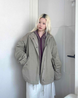 Soft Mood Simple Zip-up Midi Length Field Jacket