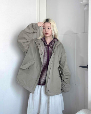 Soft Mood Simple Zip-up Midi Length Field Jacket