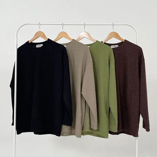 Washed Plain Loose Long Sleeve Tee