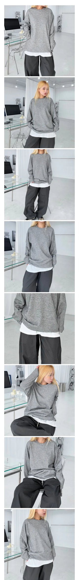 Washed Plain Loose Long Sleeve Tee