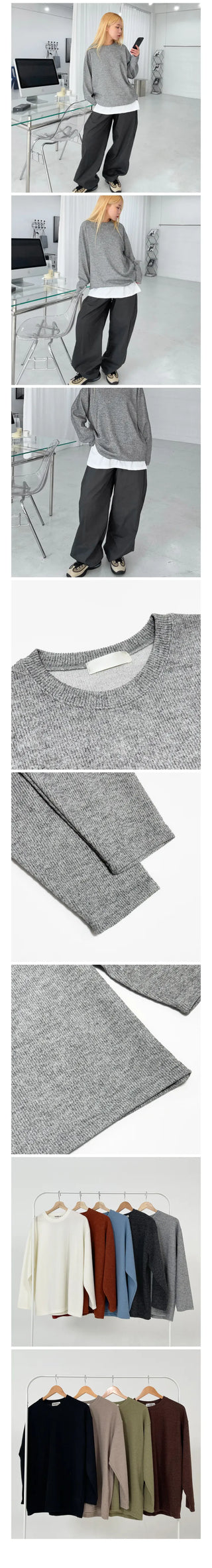 Washed Plain Loose Long Sleeve Tee
