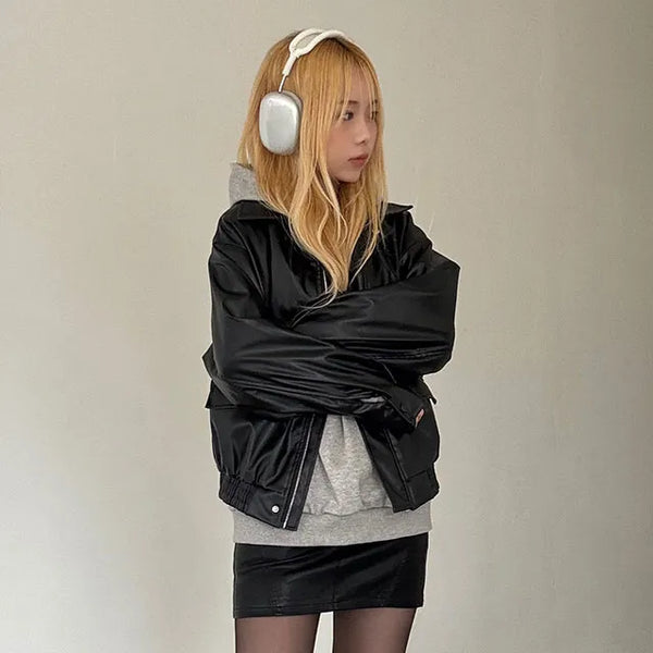 Para collar blouson leather jacket