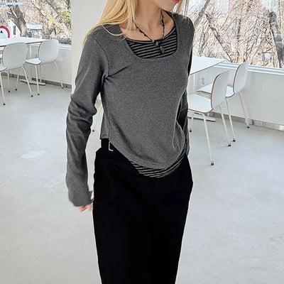 Maki Square Striped Long Sleeve Tee