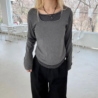 Maki Square Striped Long Sleeve Tee