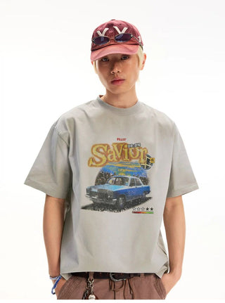 [Monterest] Washed Car Print Relaxed Fit Tee