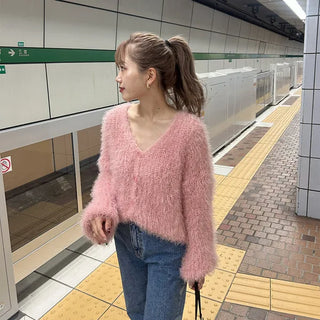 Loose shaggy fur cardigan