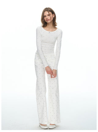 [NECY] Ribbon Allover White Jeans