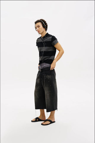 [MASONPRINCE] Studded Script Embroidery Wide Jeans