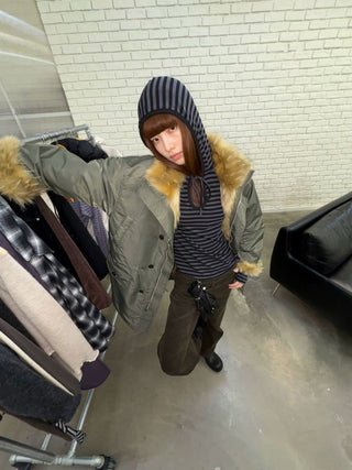 [NeverSeez] Fur Collar Oversized Parka Coat