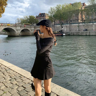 Off-shoulder hand warmer top