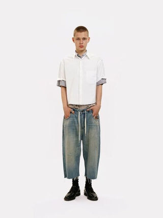 [MASONPRINCE] Frayed Hem Short Sleeve Shirt