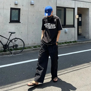 Nylon wide pocket drawstring pants