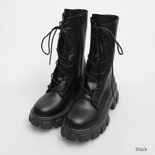 Mid-calf lace-up boots