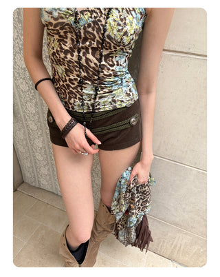 [NECY] American Blue Leopard Unbalanced Tank Top