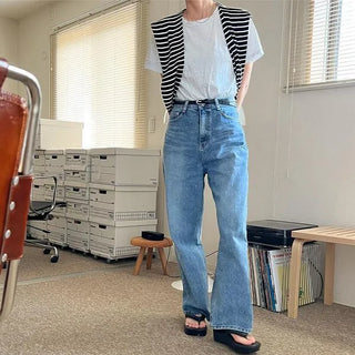 Striped faux shoulder knit