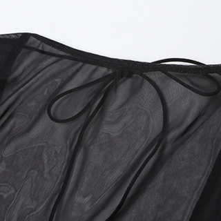 Long sleeve self tie sheer mesh print maxi dress