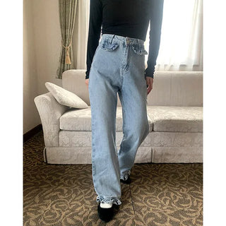 Frill detail denim pants