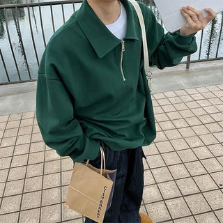 Oversized Half-Zip Color Sweatshirt
