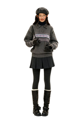[Moromoro2] Pearl Snowflake Fair Isle Knit  Sweater