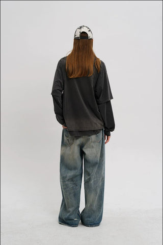 [MASONPRINCE] Washed Layered Long Tee / Hoodie