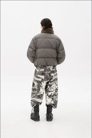 [MASONPRINCE] Quilted Oversized Down Jacket with Fur Collar