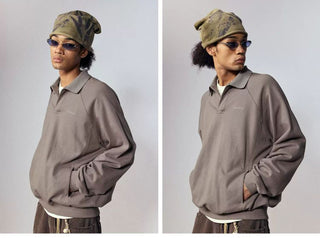 [Monterest] Relaxed Fit Polo Collar Knit Sweatshirt