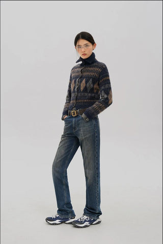 [MASONPRINCE] Wool Blend Fair Isle Fitted Cardigan
