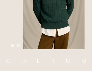 [CULTUM] Ivy Style Cable Knit Crewneck Sweater