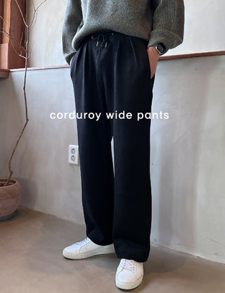 Corduroy Wide Elastic Pants (4 colors)