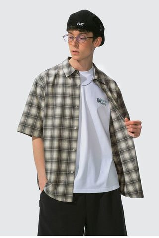 [Monterest] Seersucker Check Logo Embroidered Shirt