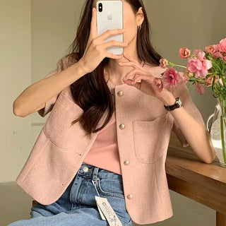 Serene Tweed Short-Sleeve Jacket (2 colors)