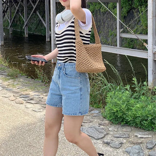 Striped perforated knit vest
