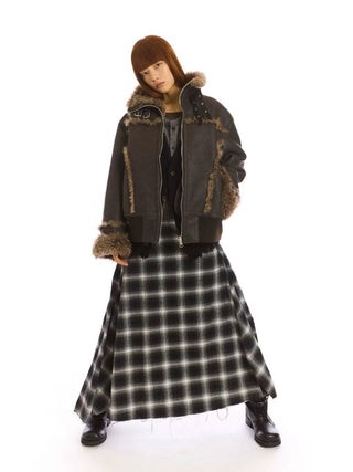 [NeverSeez] Plaid Patchwork Maxi Skirt