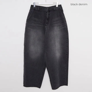 Washed balloon denim pants