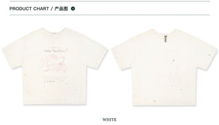 [Moromoro2] Washed Bow Graffiti Rhinestone Oversized  Tee