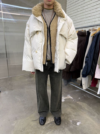 [NEVERSEEZ] Spliced Detachable Fur Collar Down Jacket