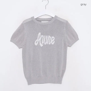 Lettering Short-Sleeve Knit Sweater
